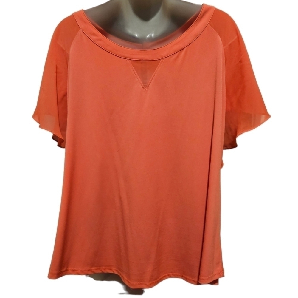 NYC 7th Ave, Women's Orange Flutter Sleeve Blouse, Sz XL